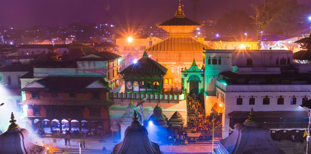 Hindu,Temple,Pashupatinath,At,Night,Light,,Votive,Temples,And,Shrines